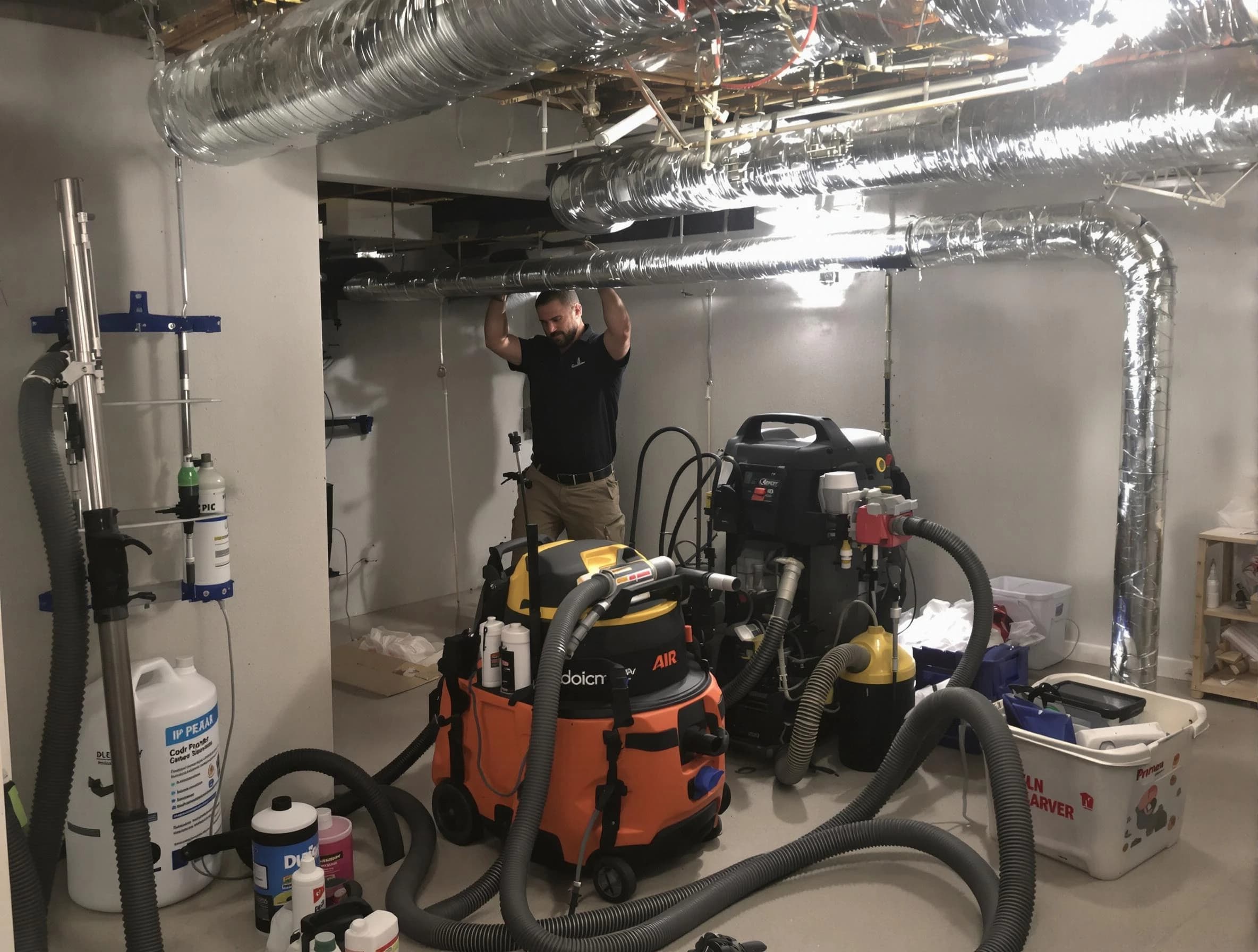 Plain City Air Duct Cleaning specialist performing professional mold removal from air ducts using safety equipment in Plain City