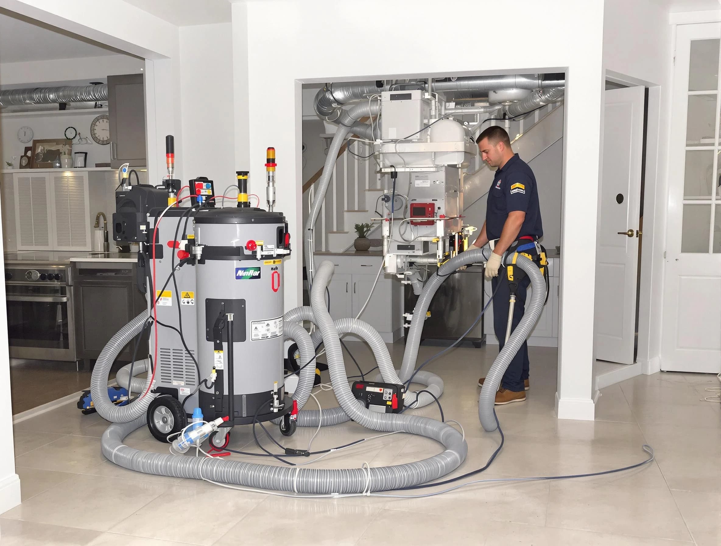 Plain City Air Duct Cleaning technician operating negative pressure cleaning equipment for thorough duct maintenance in Plain City