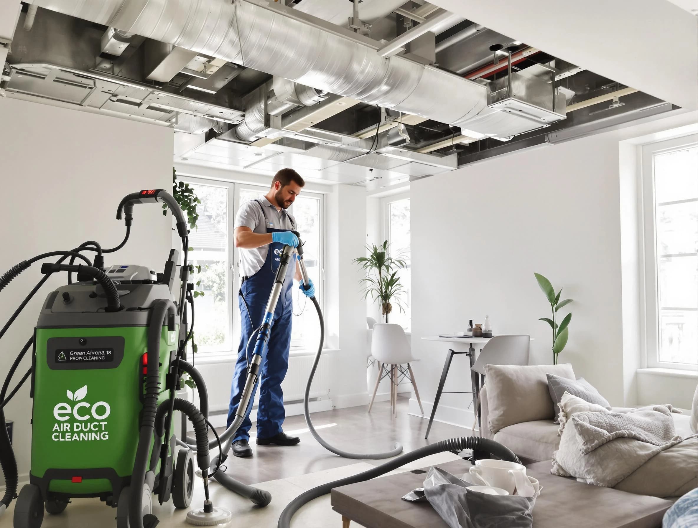 Plain City Air Duct Cleaning technician performing eco-friendly duct cleaning using sustainable methods in Plain City