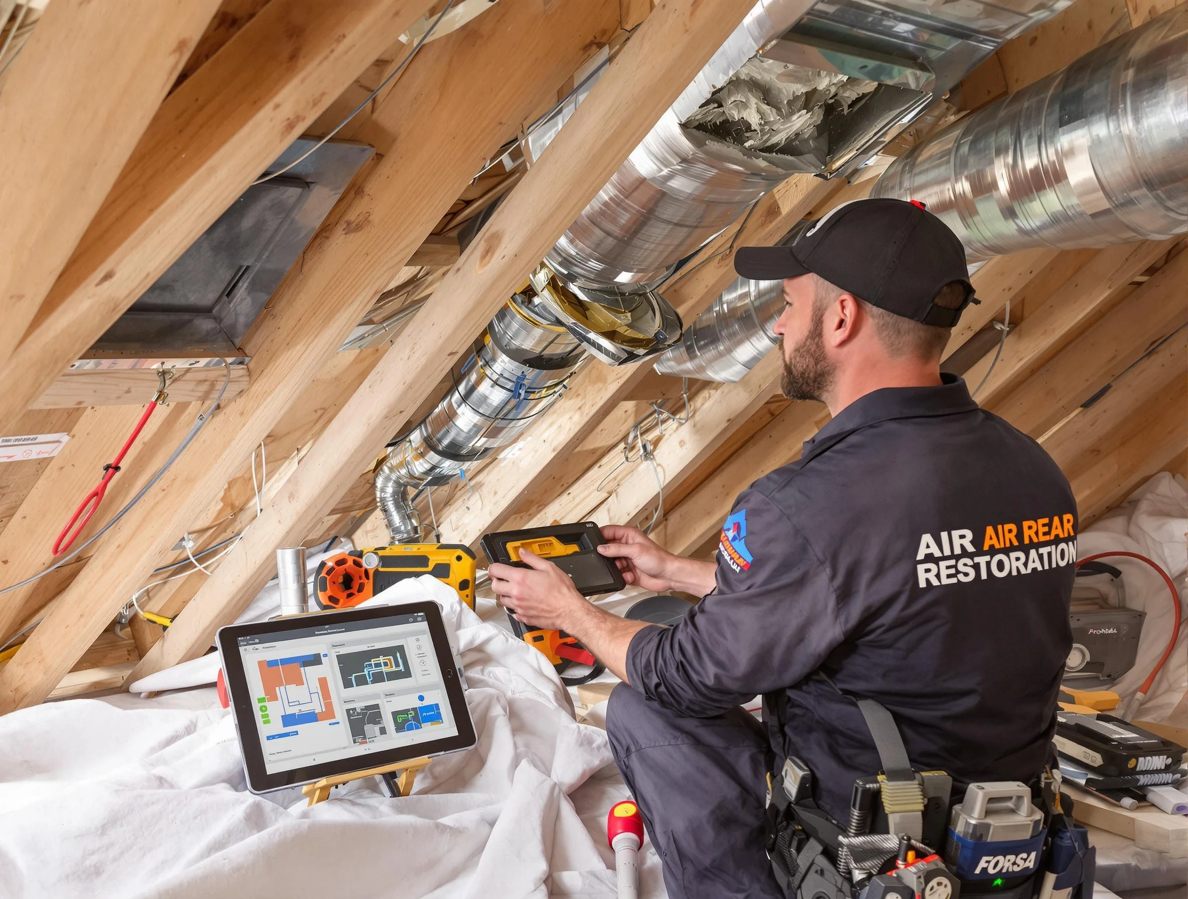 Plain City Air Duct Cleaning technician performing precise duct repair work in Plain City
